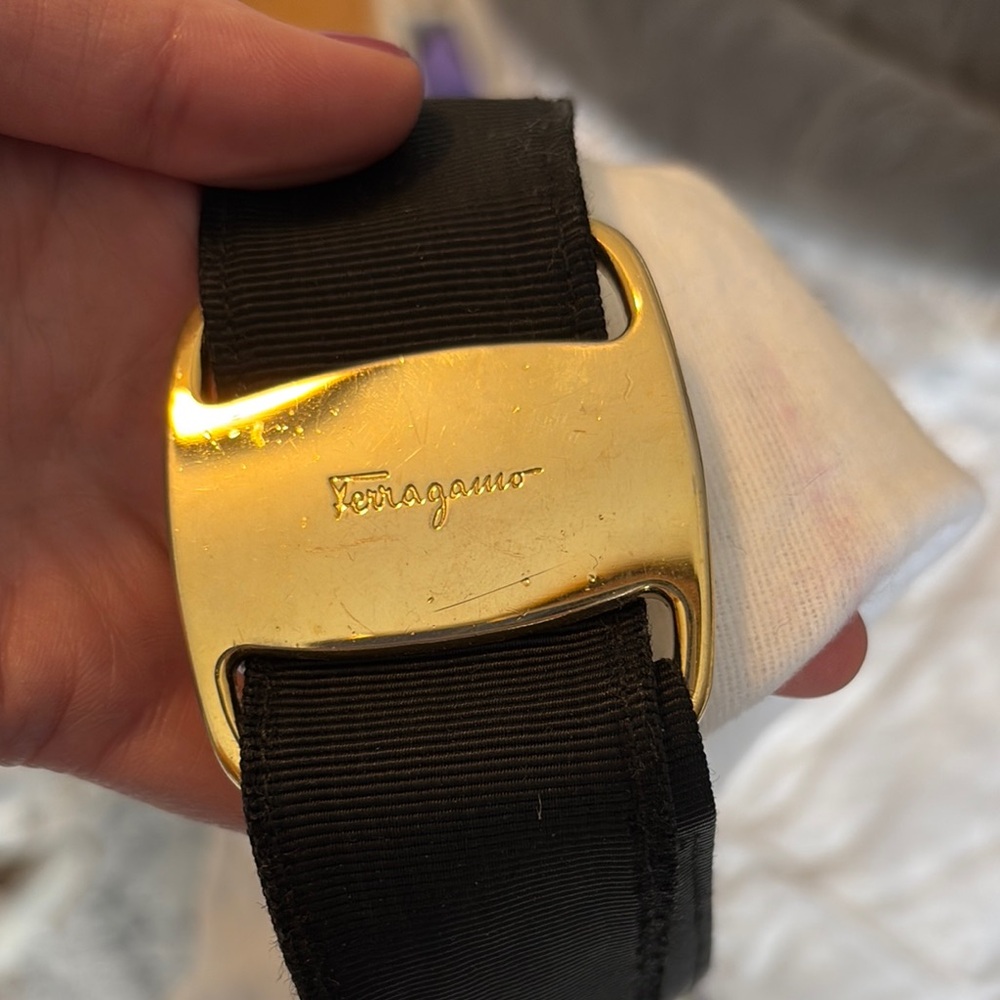 Authentic Salvatore Ferragamo Black and Gold Label Belt